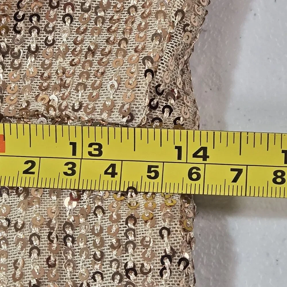 NWT  DO+BE Women Size L Lined Sequin Gold One Sleeve Gathered Side Mini Dress - Picture 10 of 10